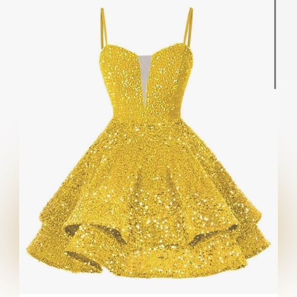 NEW Yellow Sequin Short Homecoming Dress size 18 - Picture 1 of 6